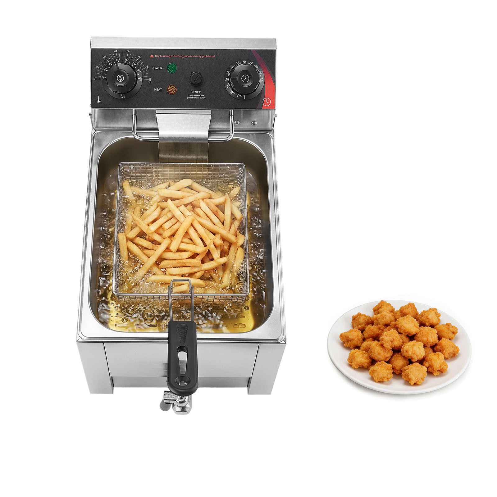 Induction Cooker - 業務用電気フライヤー、オイルフィルター機能アップグレード、9.51クォート、1750Wステンレス製カウンタートップフライヤー（バスケットと蓋付き）、温度制御、オイルドレンバルブ付き、業務用レストラン向け、シルバー