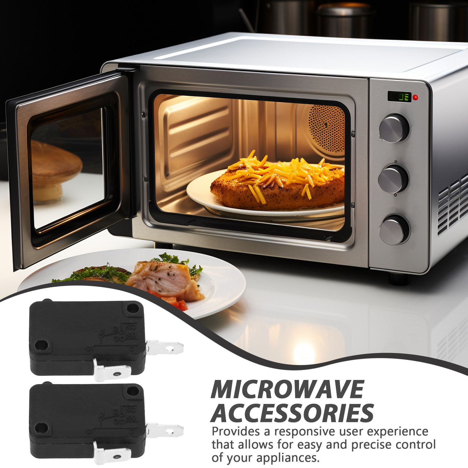 Microwave Oven - 2個入り マイクロスイッチ、通常開型、汎用、家庭用電子レンジや炊飯器のドア交換用リミットスイッチ。