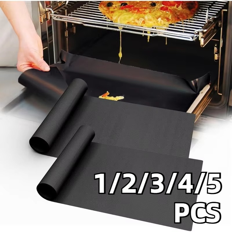 Microwave Oven - 1/2/3/4/5 個黒バーベキューグリルマットオーブンベーキングバーベキューグリルマット電子レンジ底ライナー調理キッチン屋外ピクニックパーティーツール