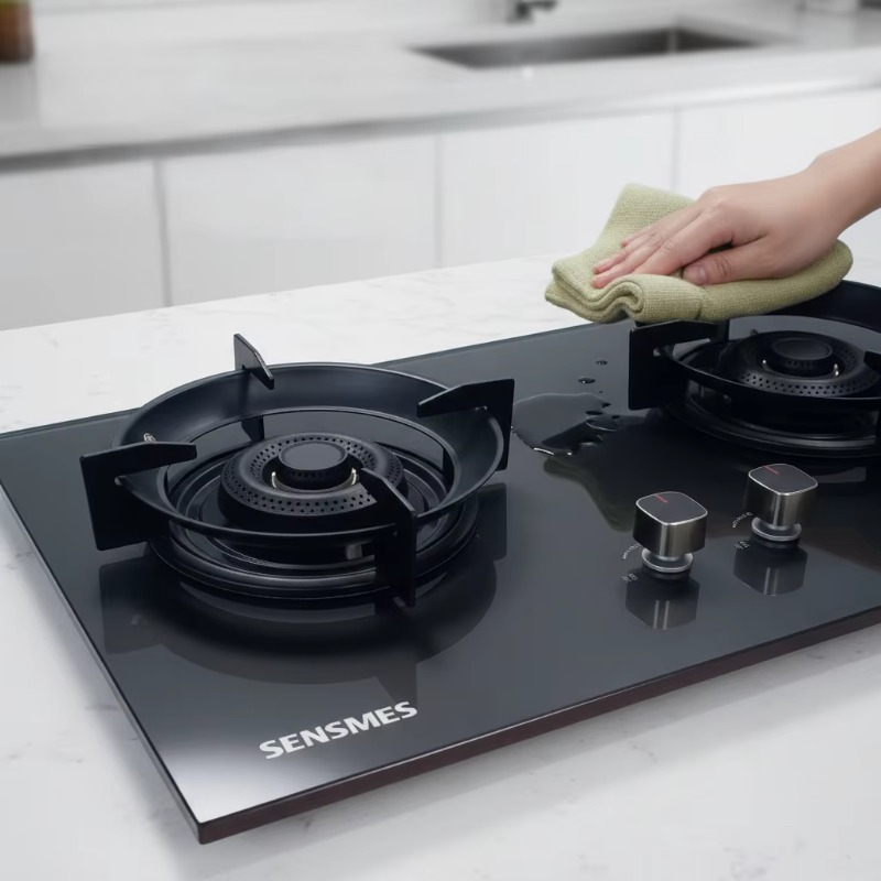 Kitchen Appliances In - 黒色強化ガラスパネル 2口ビルトインガスコンロ キッチン調理器具 NG LPG デュアルフューエル