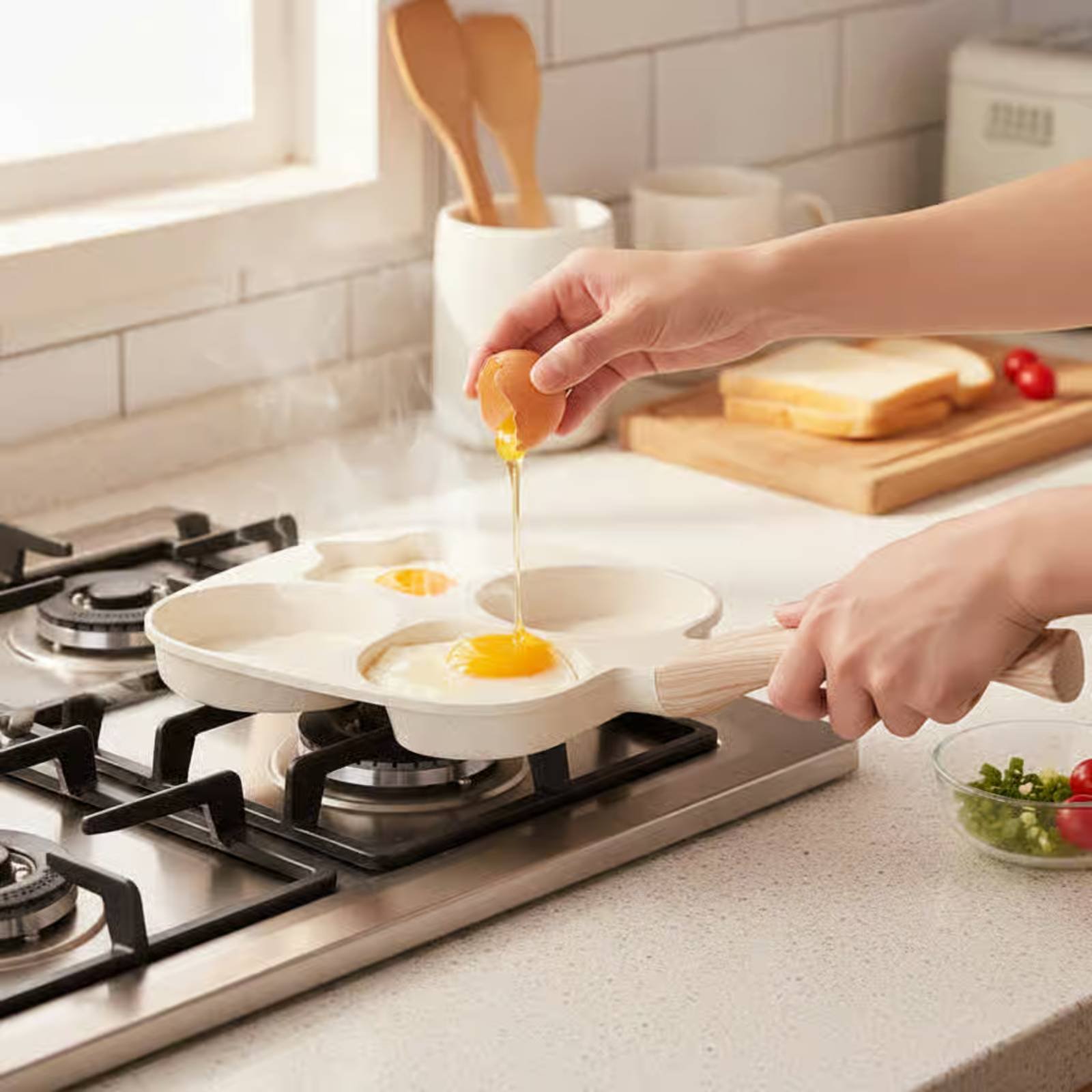 焦げ付きにくい朝食用フライパン、長持ちする4穴フライパン、分 - Induction Cooker のレビューと価格