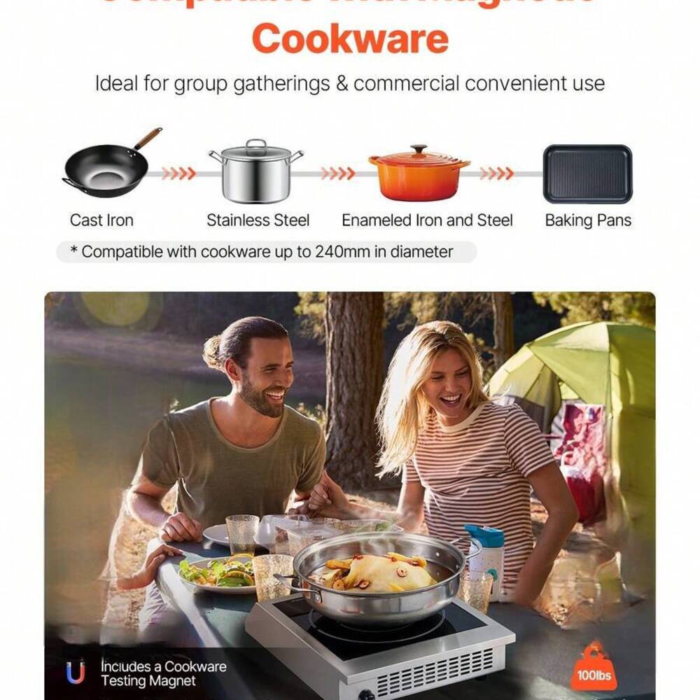 ポータブルクックトップ、1800W業務用バーナー、9段階温度 - Induction Cooktop Portable のレビューと価格